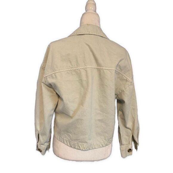 Zara Solid Tea Green Long Sleeve Denim Jean Long Sleeve Crop Jacket Small - Picture 2 of 4